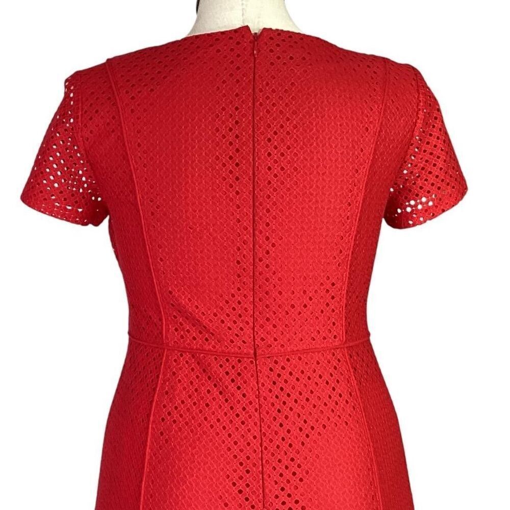 Talbots Dress Women 14P Petite Red Cotton Blend Eyelet Lined Short Sleeve Sheath - Picture 5 of 6